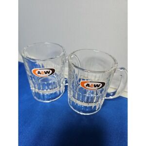 2 A&W Root Beer Mini Mugs 3.5" Glasses Vintage Advertising